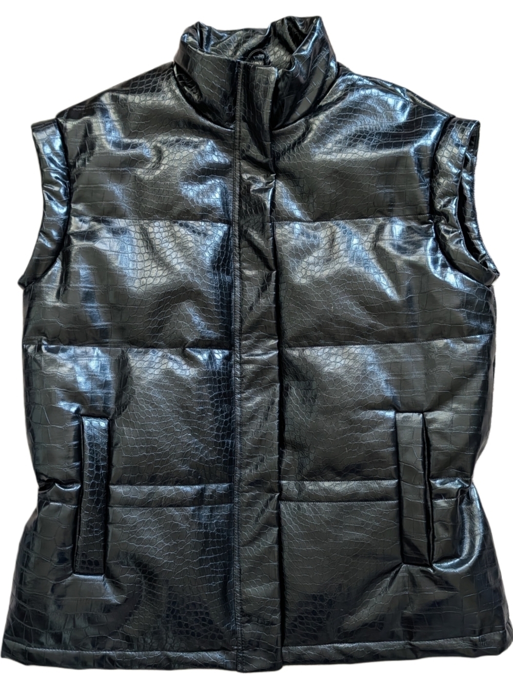 DKNY Womens Black Croc Embossed Insulated Puffer Vest NWT Size Small